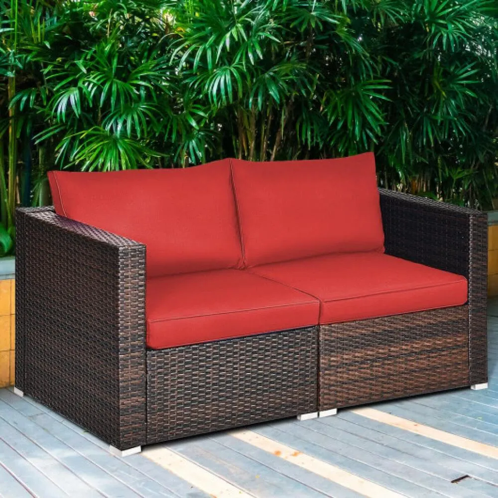 2PCS Patio Rattan Sectional Conversation Sofa Set-Blue