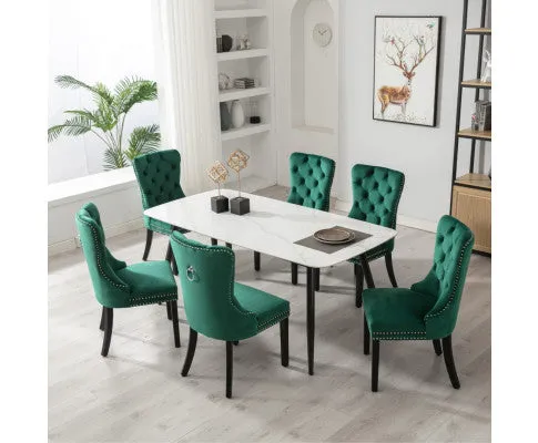 2x Velvet Dining Chairs- Green