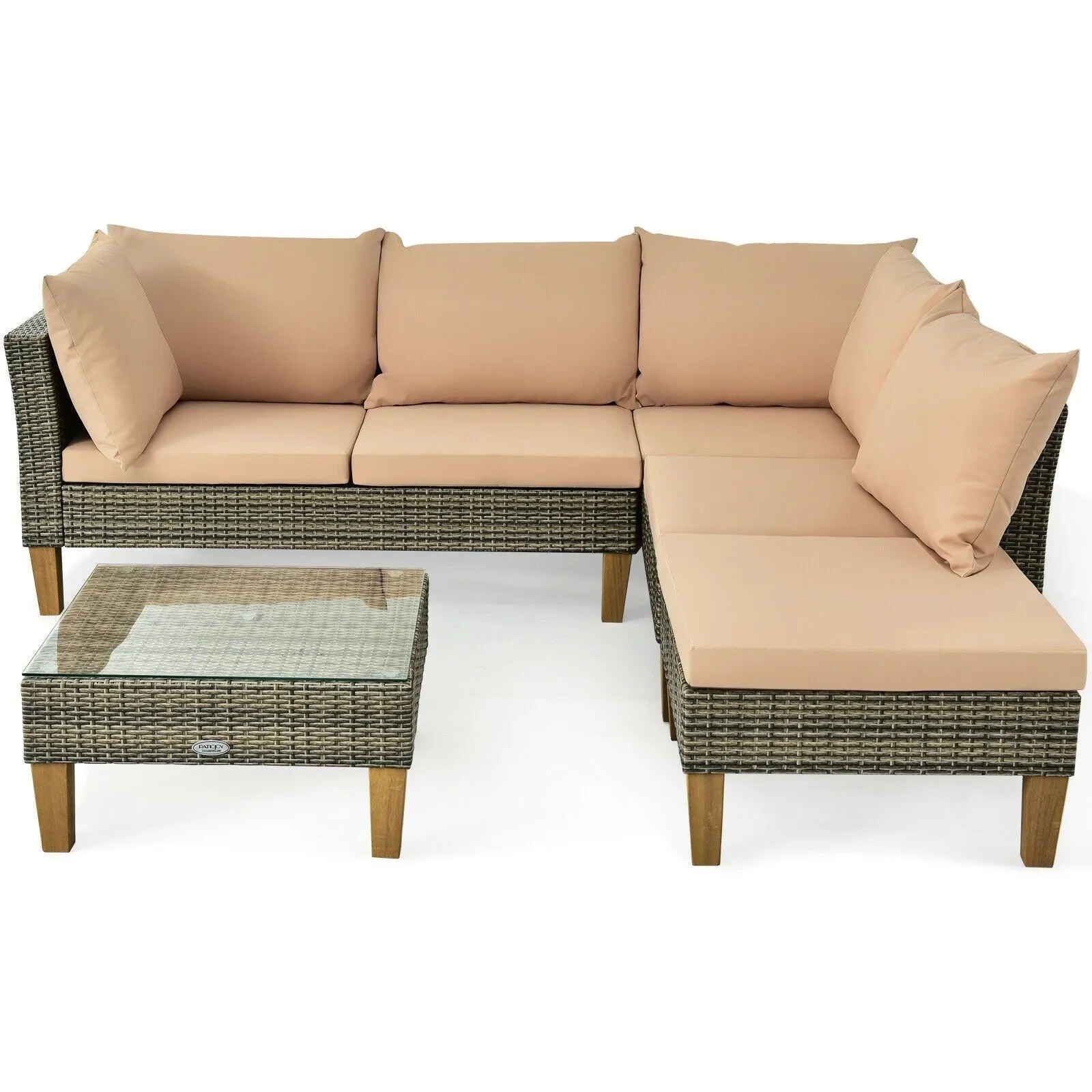 4pc Wicker Rattan Patio Furniture Set Cushioned Loveseat - Brown