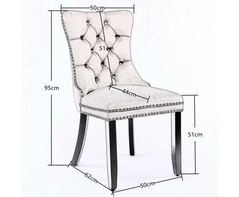 6x Velvet Dining Chairs Upholstered Tufted Kithcen Chair with Solid Wood Legs Stud Trim and Ring-Gray