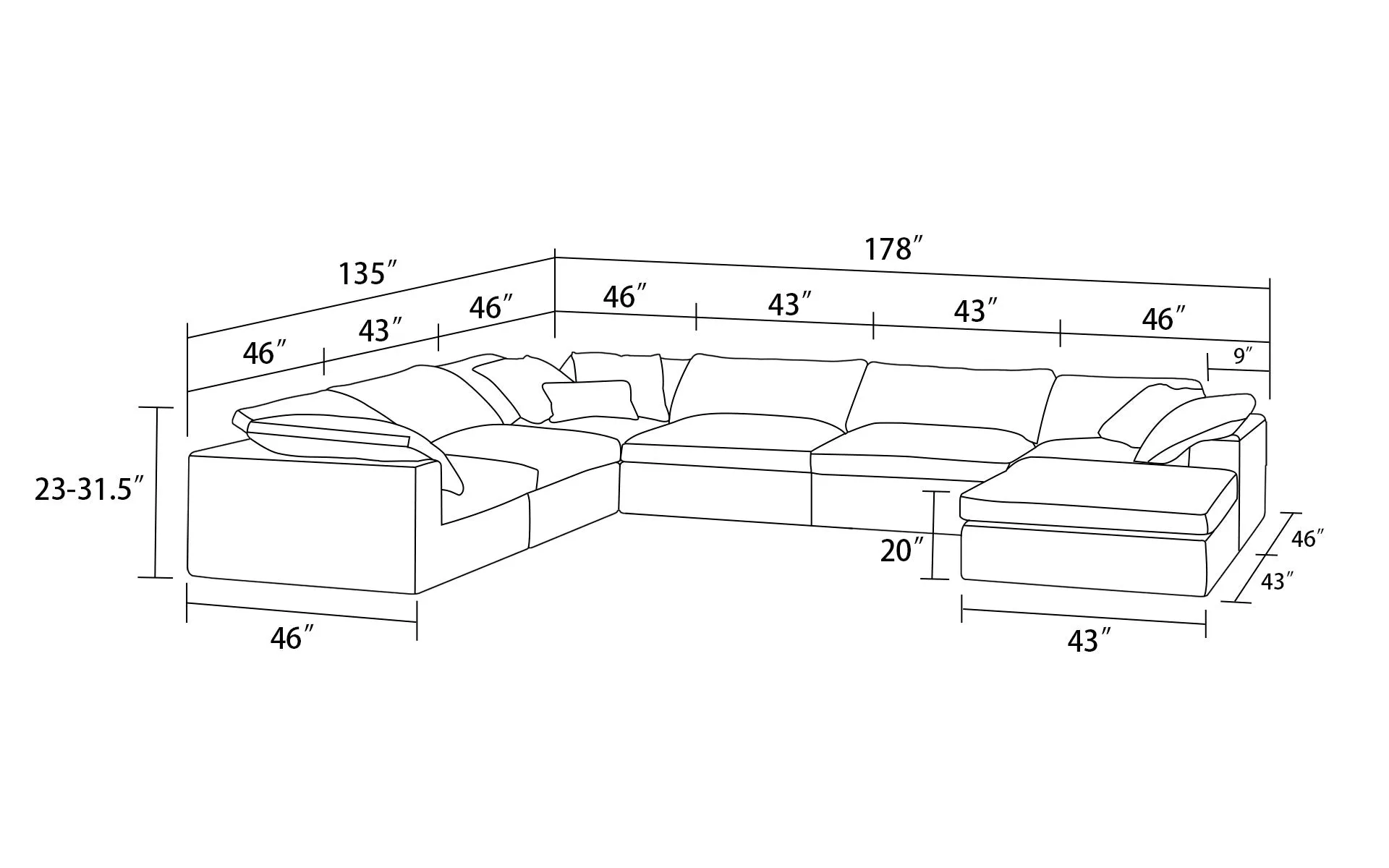 7 PIECES MËLO MODULAR CUSTOMIZABLE SECTIONAL