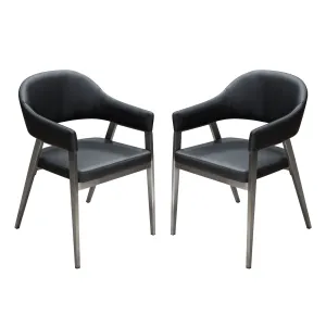 Adele Set of Two Dining/Accent Chairs in Black Leatherette w/ Brushed Stainless Steel Leg by Diamond Sofa