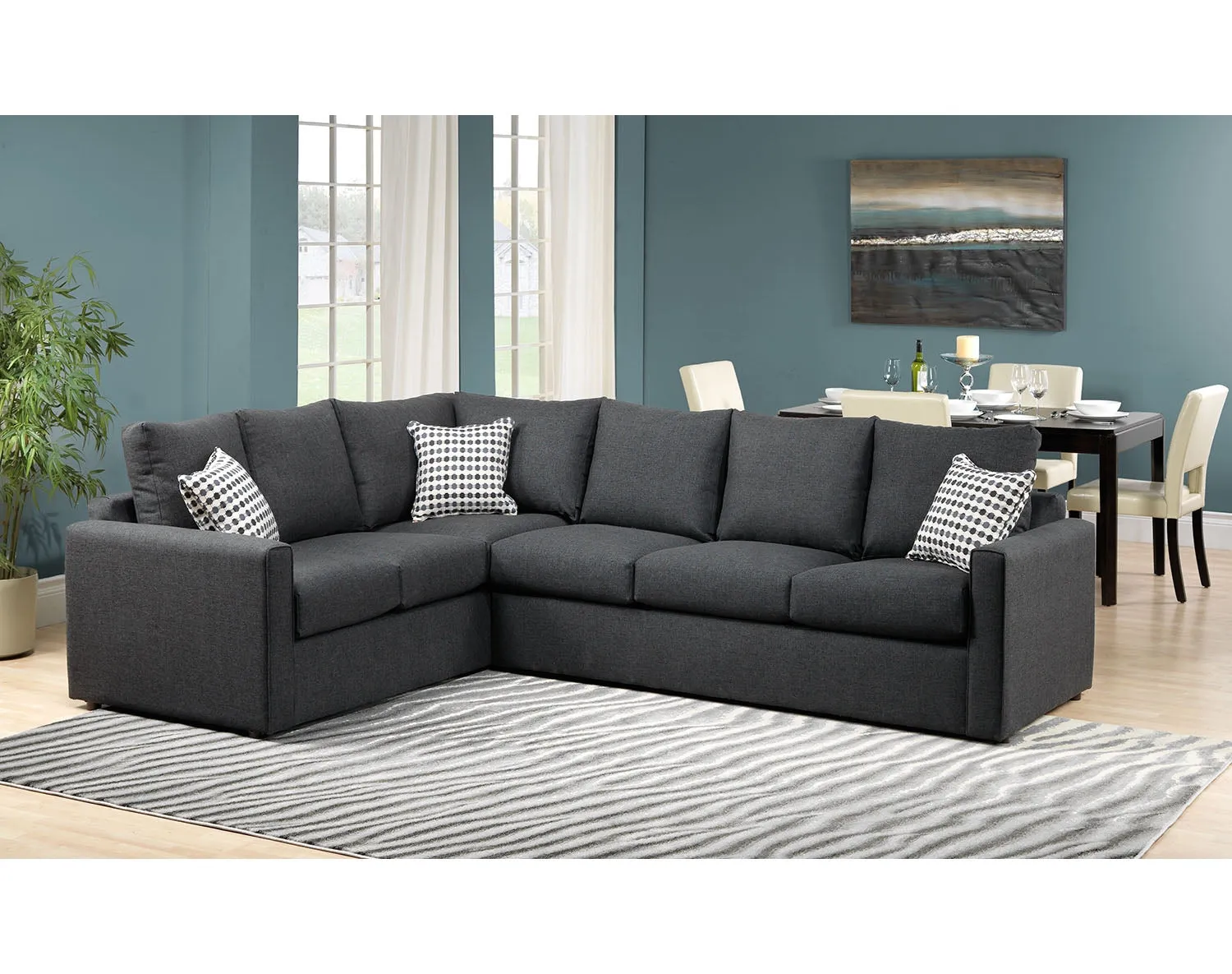 Athina  2-Piece Sectional with Right-Facing Queen Sofa Bed - Charcoal