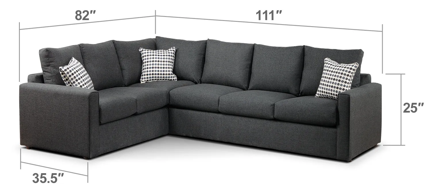 Athina  2-Piece Sectional with Right-Facing Queen Sofa Bed - Charcoal