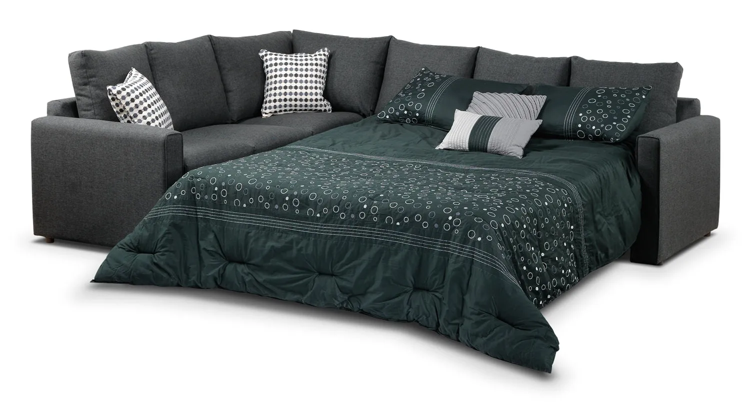 Athina  2-Piece Sectional with Right-Facing Queen Sofa Bed - Charcoal