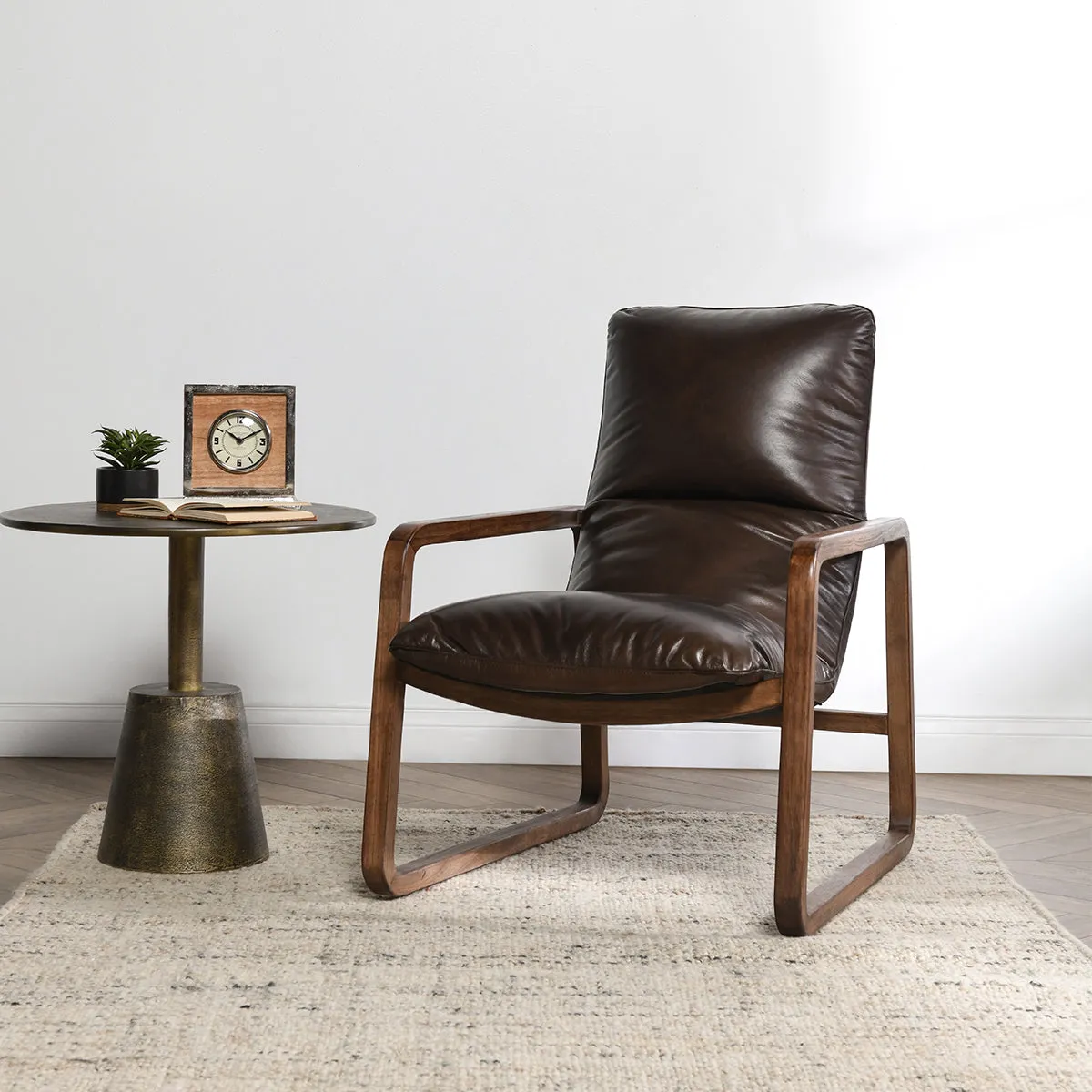 Atticus Truffle Brown Leather Accent Chair