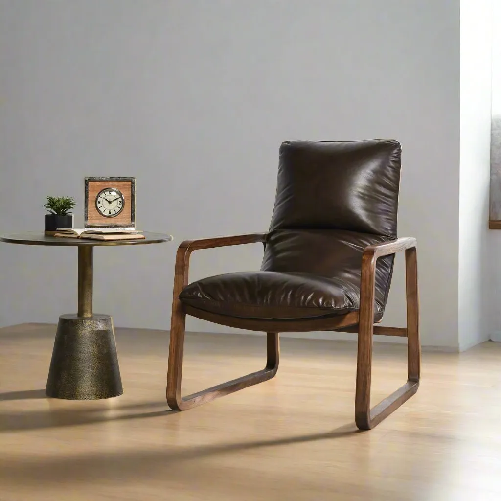 Atticus Truffle Brown Leather Accent Chair