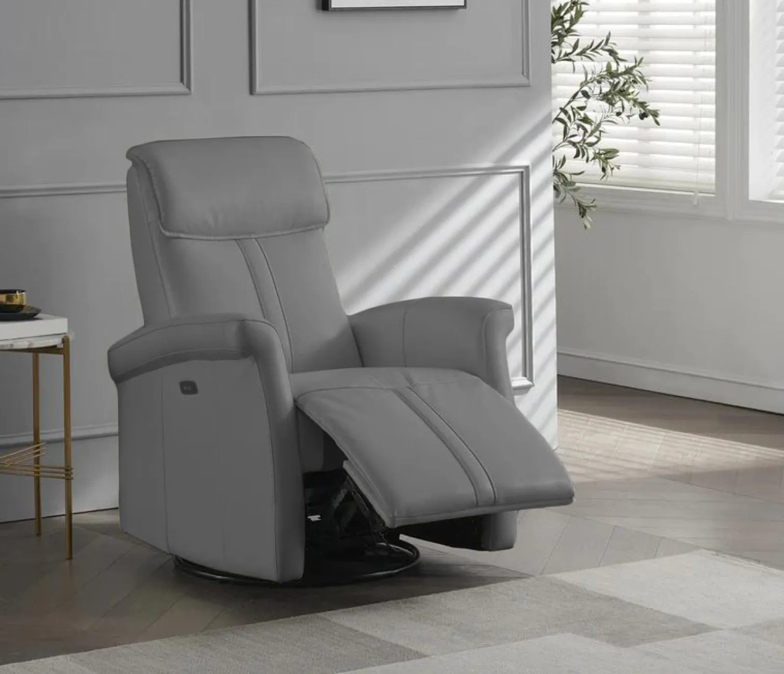 Augusta Swivel Power Recliner - Silver Grey Leather