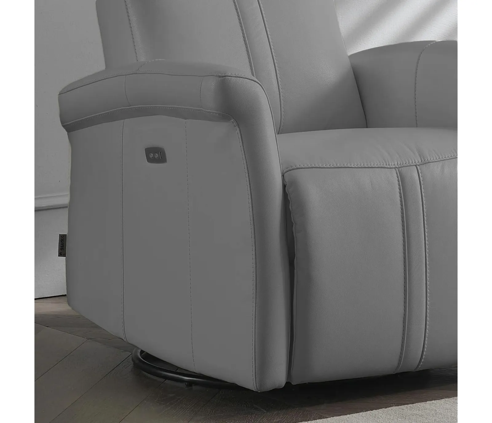 Augusta Swivel Power Recliner - Silver Grey Leather