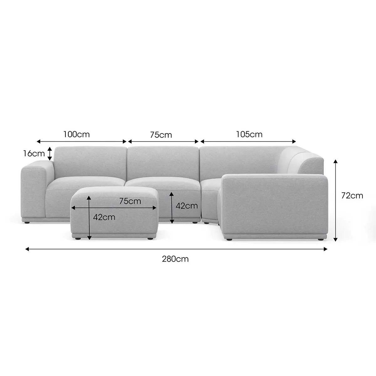 Bailey Fabric 4 Seater Corner Modular Sofa