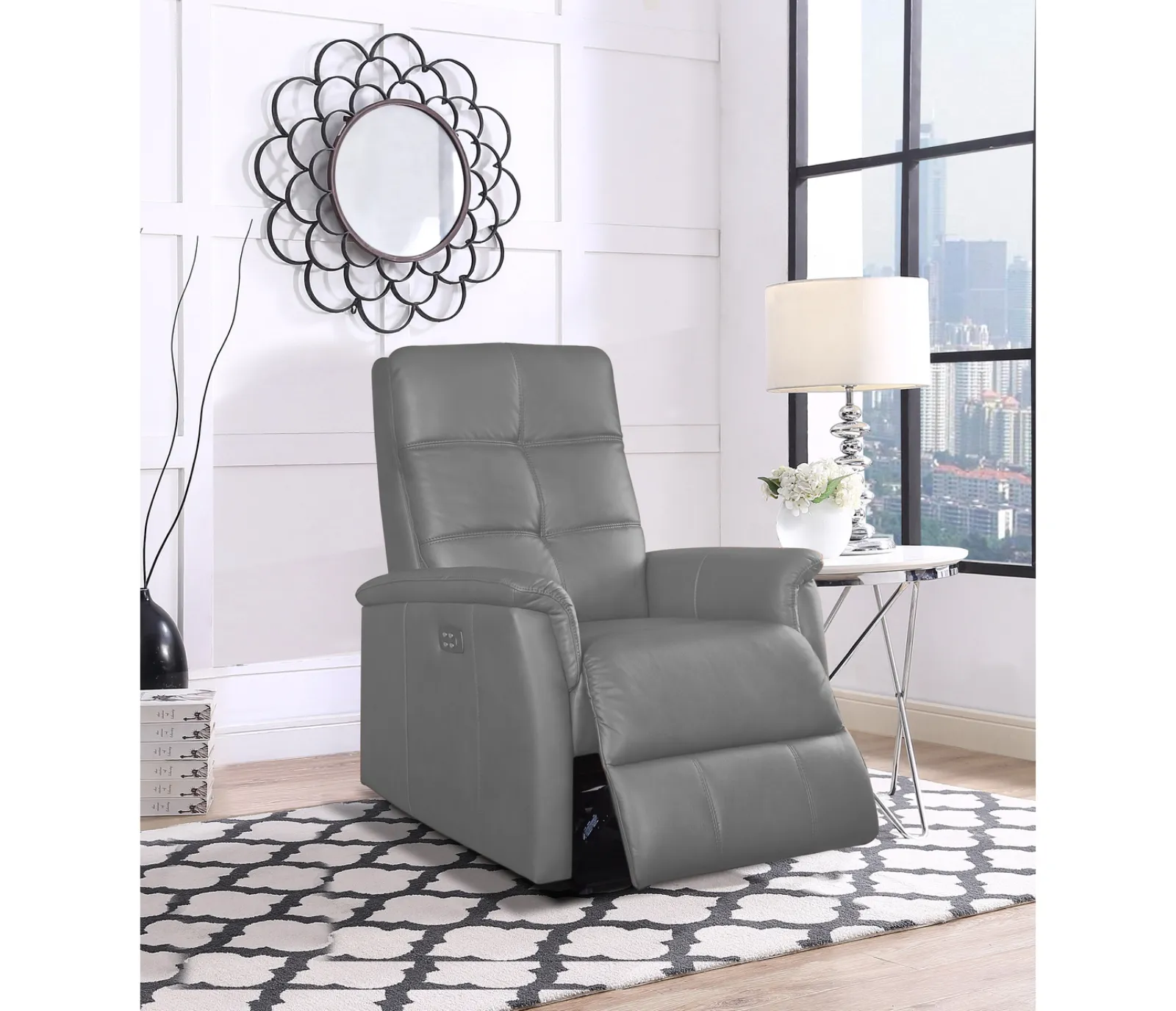 Benny Chair - Power Reclining w/ Power Headrest - Silver Grey Leather