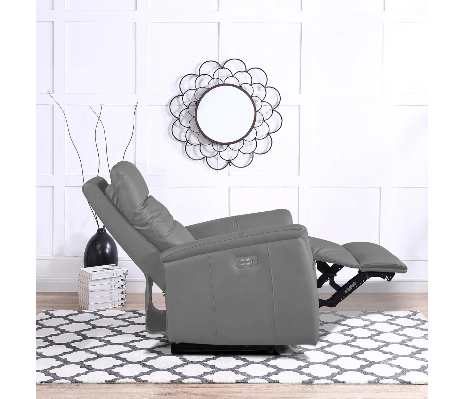 Benny Chair - Power Reclining w/ Power Headrest - Silver Grey Leather