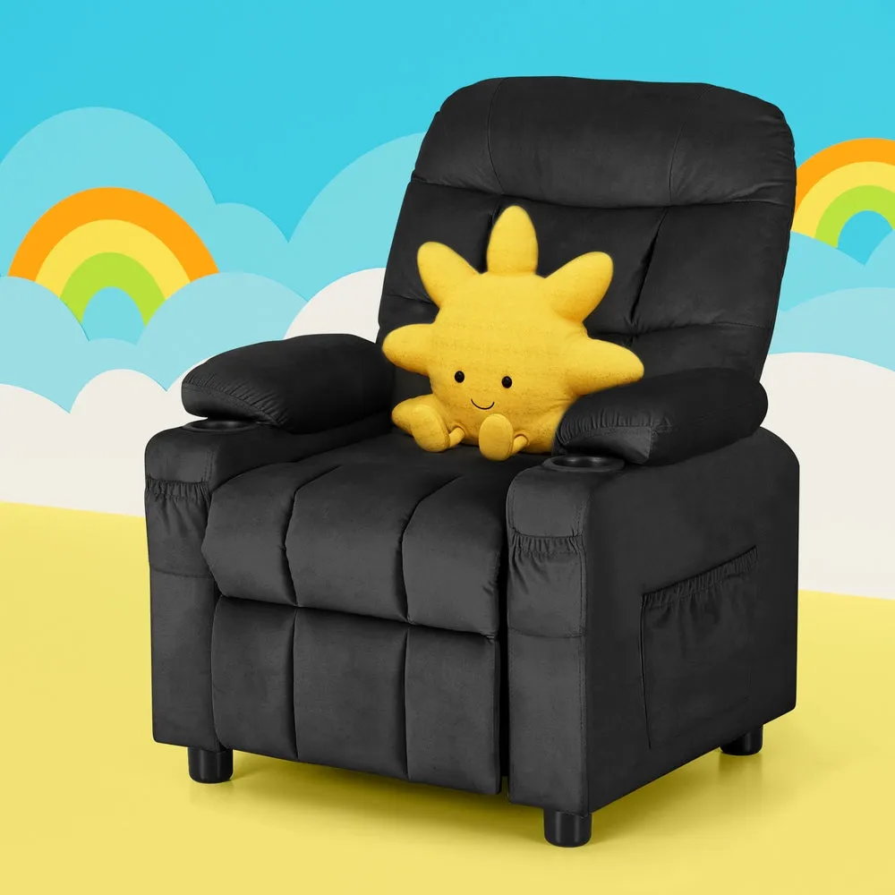 Black Velvet Kids Recliner Chair, Adjustable, 65kg - Keezi