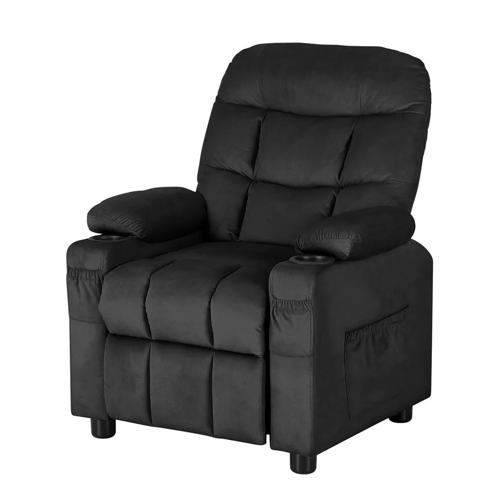 Black Velvet Kids Recliner Chair, Adjustable, 65kg - Keezi