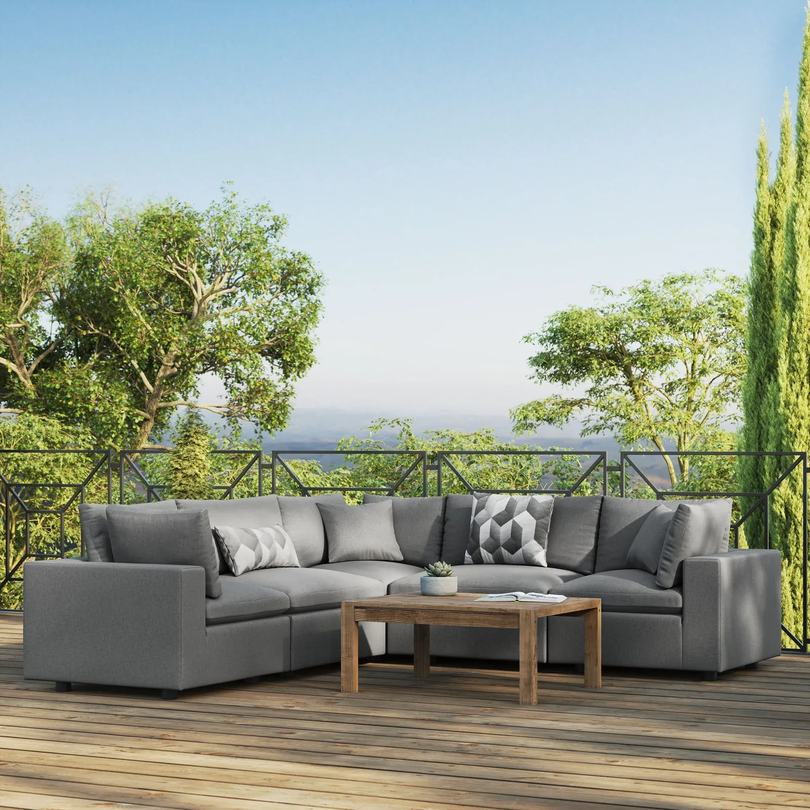 Commix 5-Piece Outdoor Patio Sectional Sofa Charcoal EEI-5589-CHA