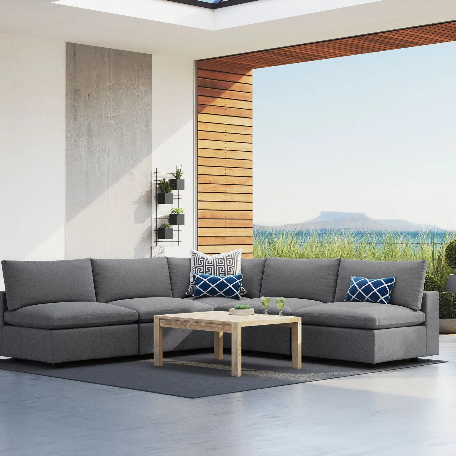 Commix 5-Piece Sunbrella® Outdoor Patio Sectional Sofa Gray EEI-5588-SLA