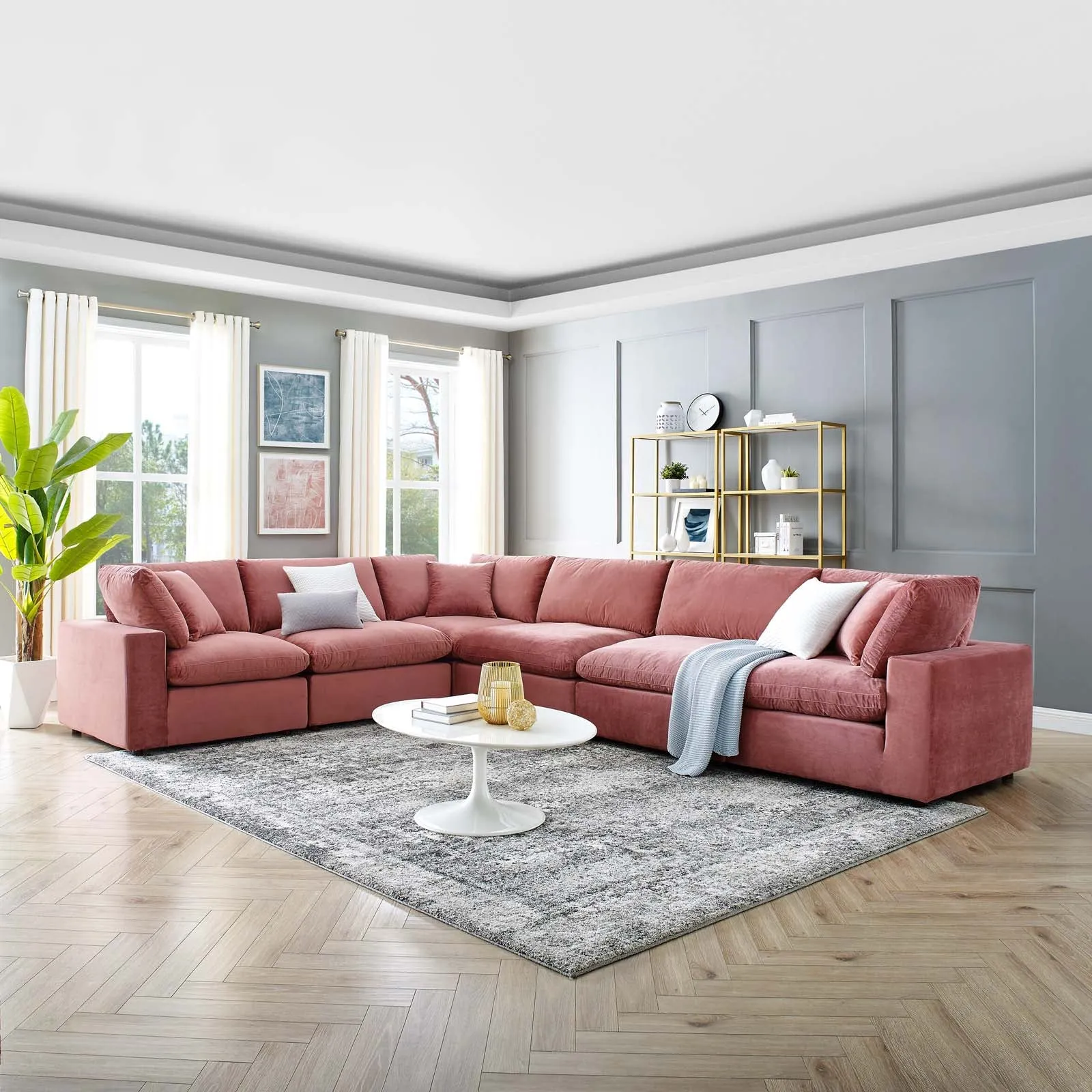 Commix Down Filled Overstuffed Performance Velvet 6-Piece Sectional Sofa by Modway