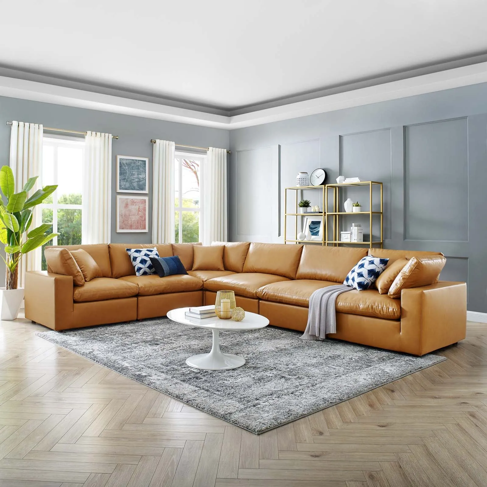 Commix Down Filled Overstuffed Vegan Leather 6-Piece Sectional Sofa by Modway