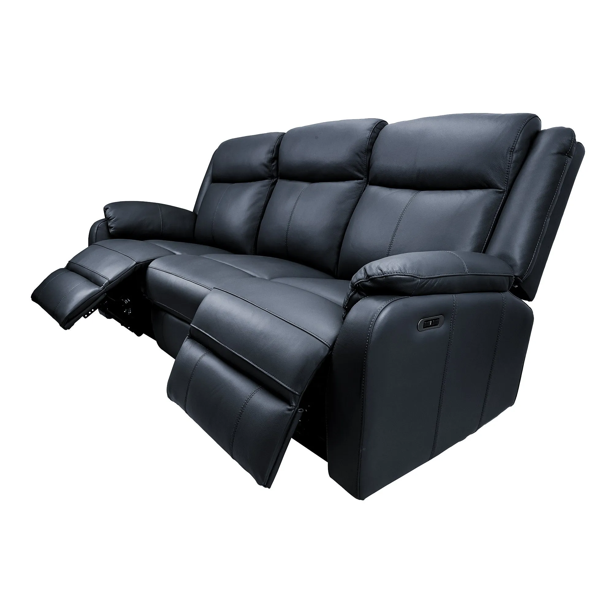 Electric Recliner Leather Lounge Suite, USB Ports - Bella