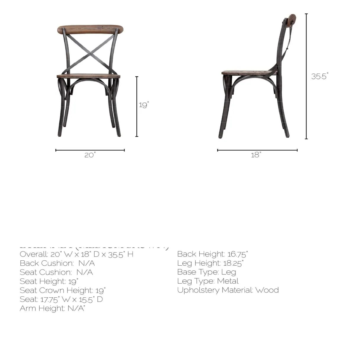 Etienne Dining Chair Brown Wood | Black Metal