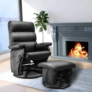 Faux Leather Glider Recliner with Ottoman Vibration Massage Lounge Chair Set, Black