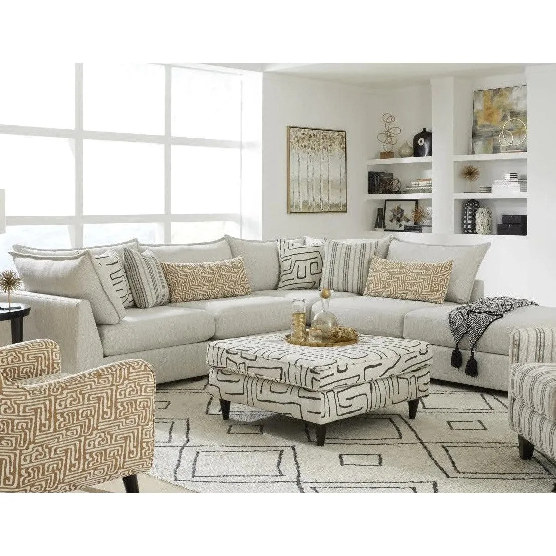 Flange 3-Pc Modular Sofa  Oversized in Pewter or Natural 125"