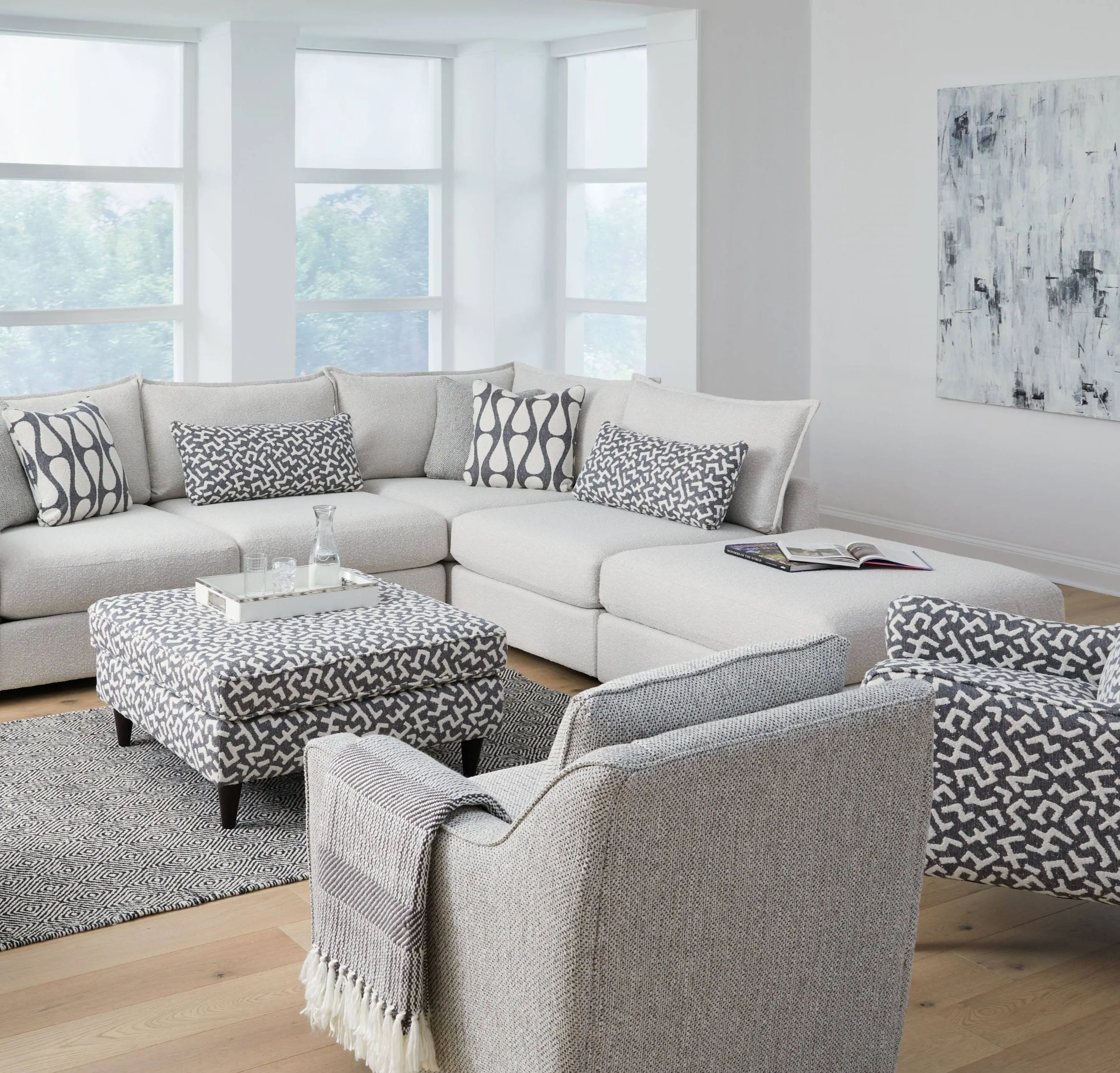 Flange 3-Pc Modular Sofa  Oversized in Pewter or Natural 125"