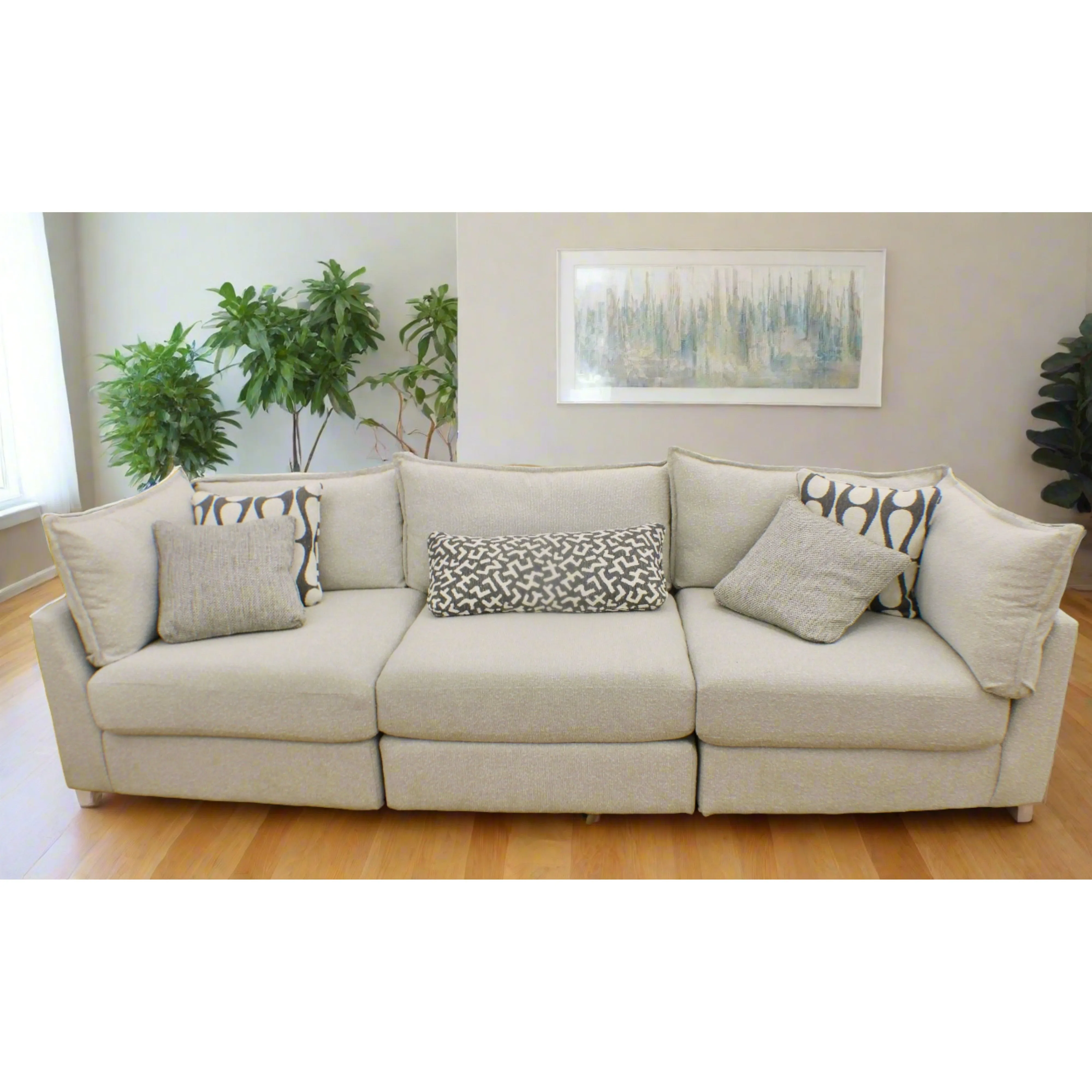 Flange 3-Pc Modular Sofa  Oversized in Pewter or Natural 125"