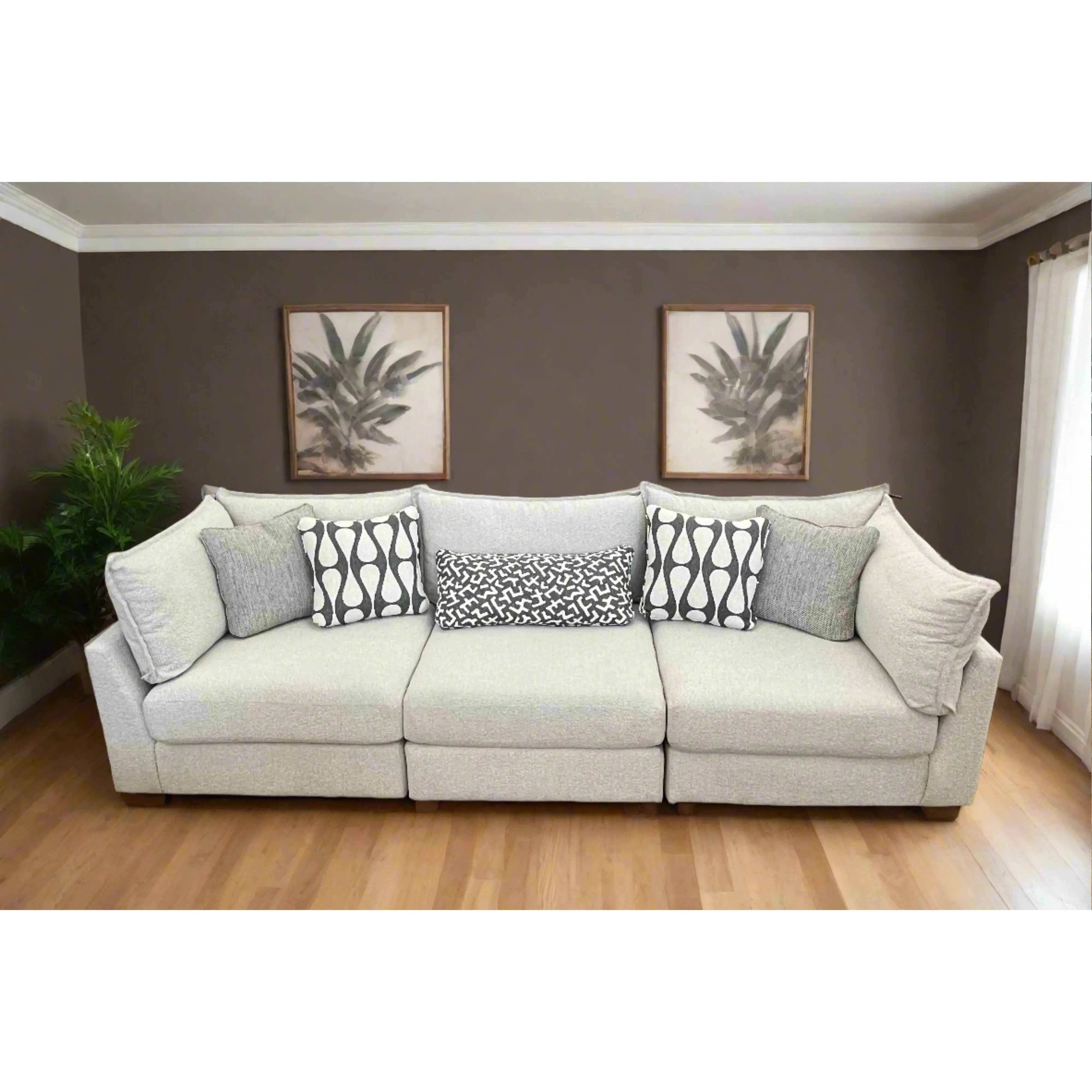 Flange 3-Pc Modular Sofa  Oversized in Pewter or Natural 125"