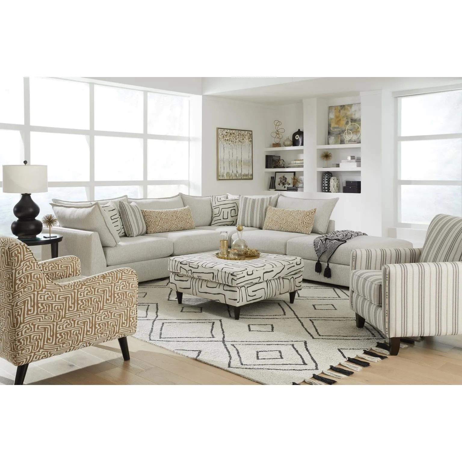 Flange 3-Pc Modular Sofa  Oversized in Pewter or Natural 125"