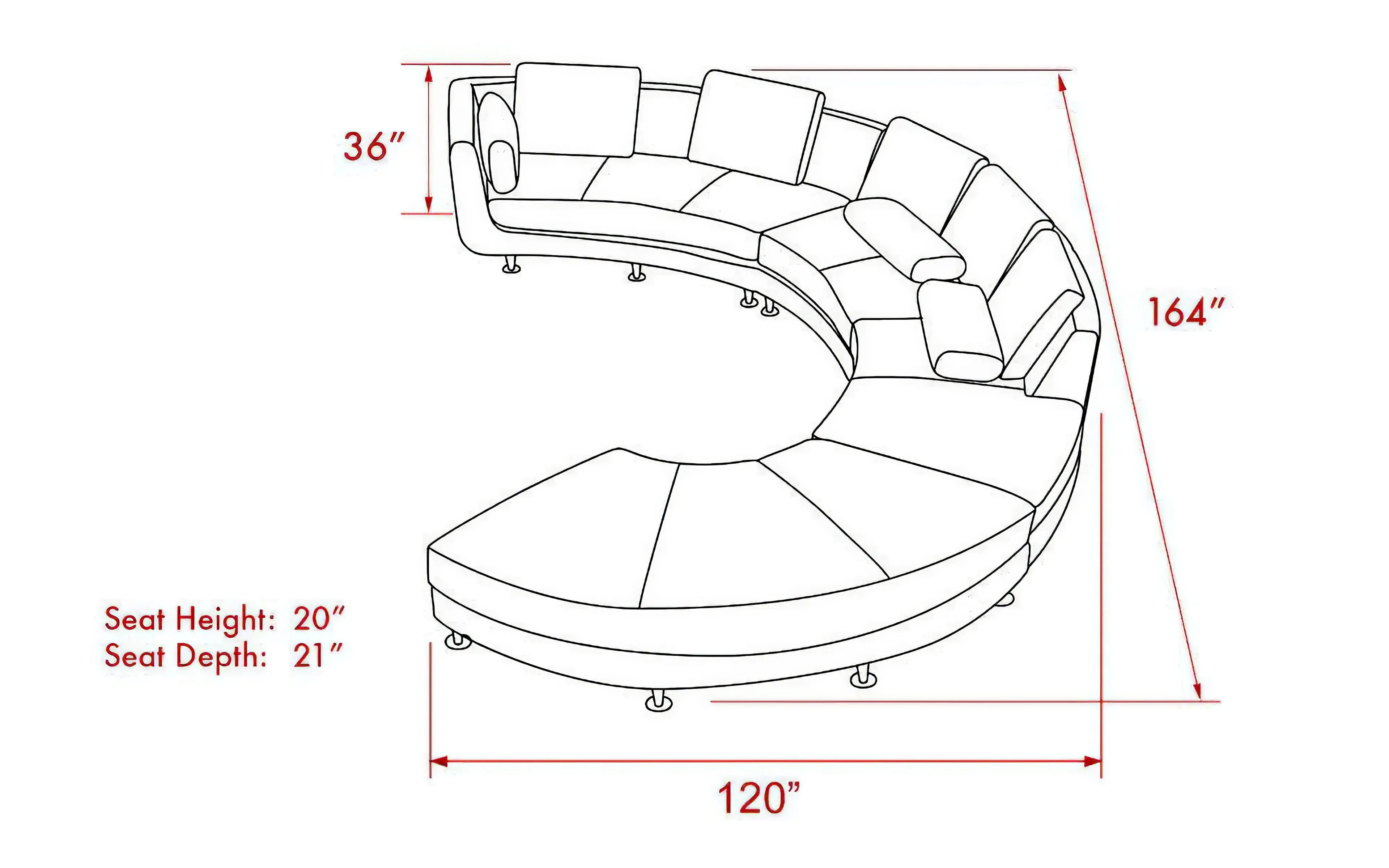 Freida Curve Shape Leather Sofa