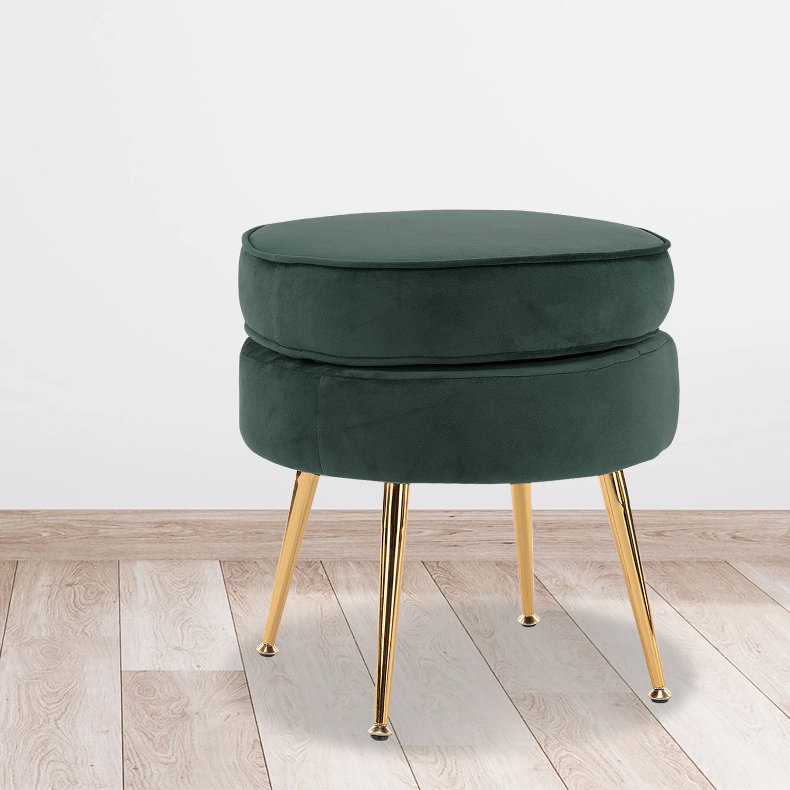 Green Velvet Ottoman Foot Stool, Gold Metal Legs - La Bella