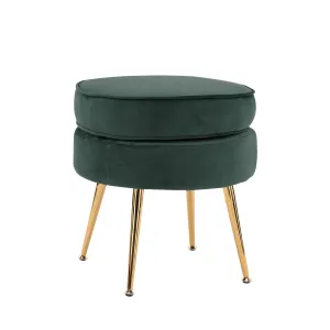 Green Velvet Ottoman Foot Stool, Gold Metal Legs - La Bella