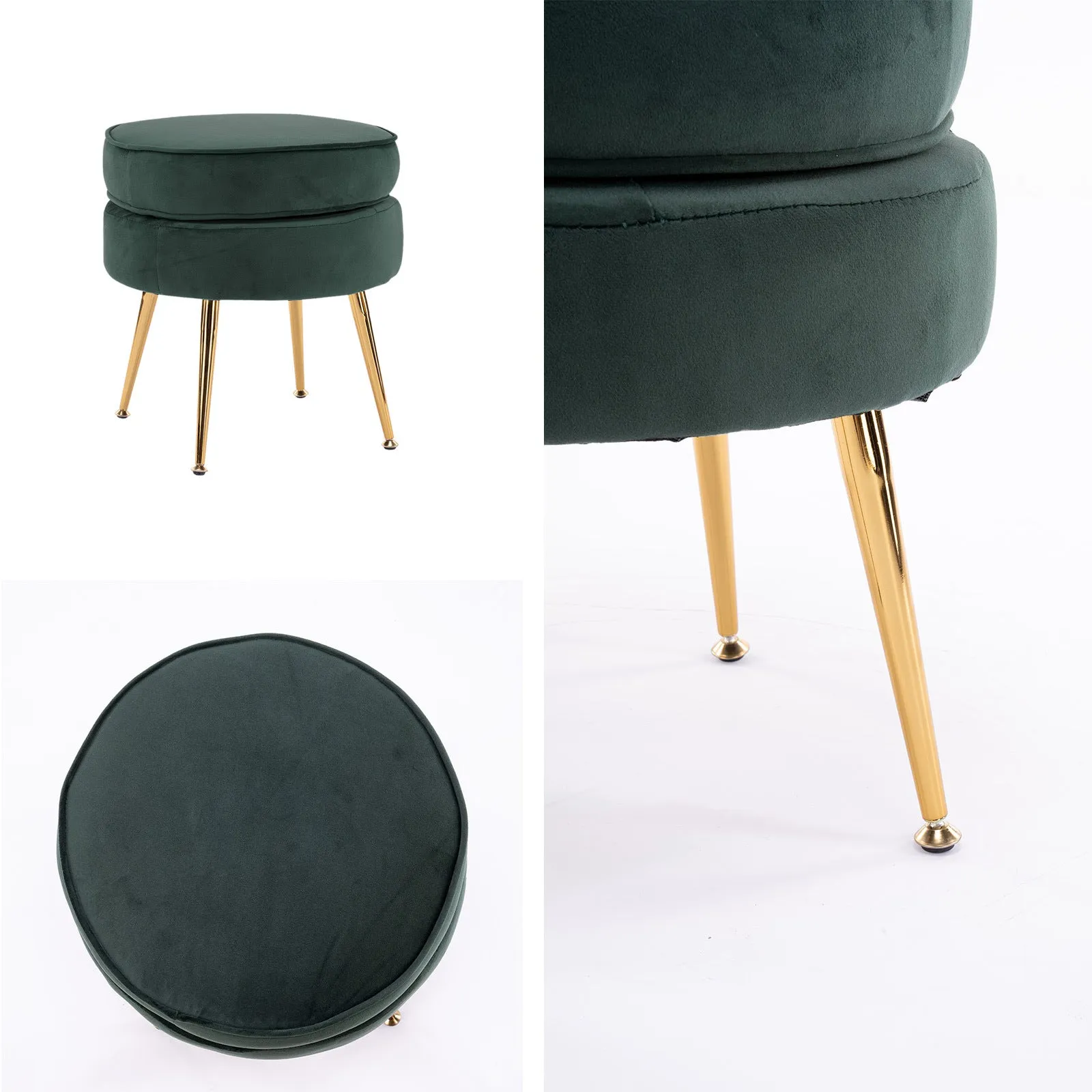 Green Velvet Ottoman Foot Stool, Gold Metal Legs - La Bella