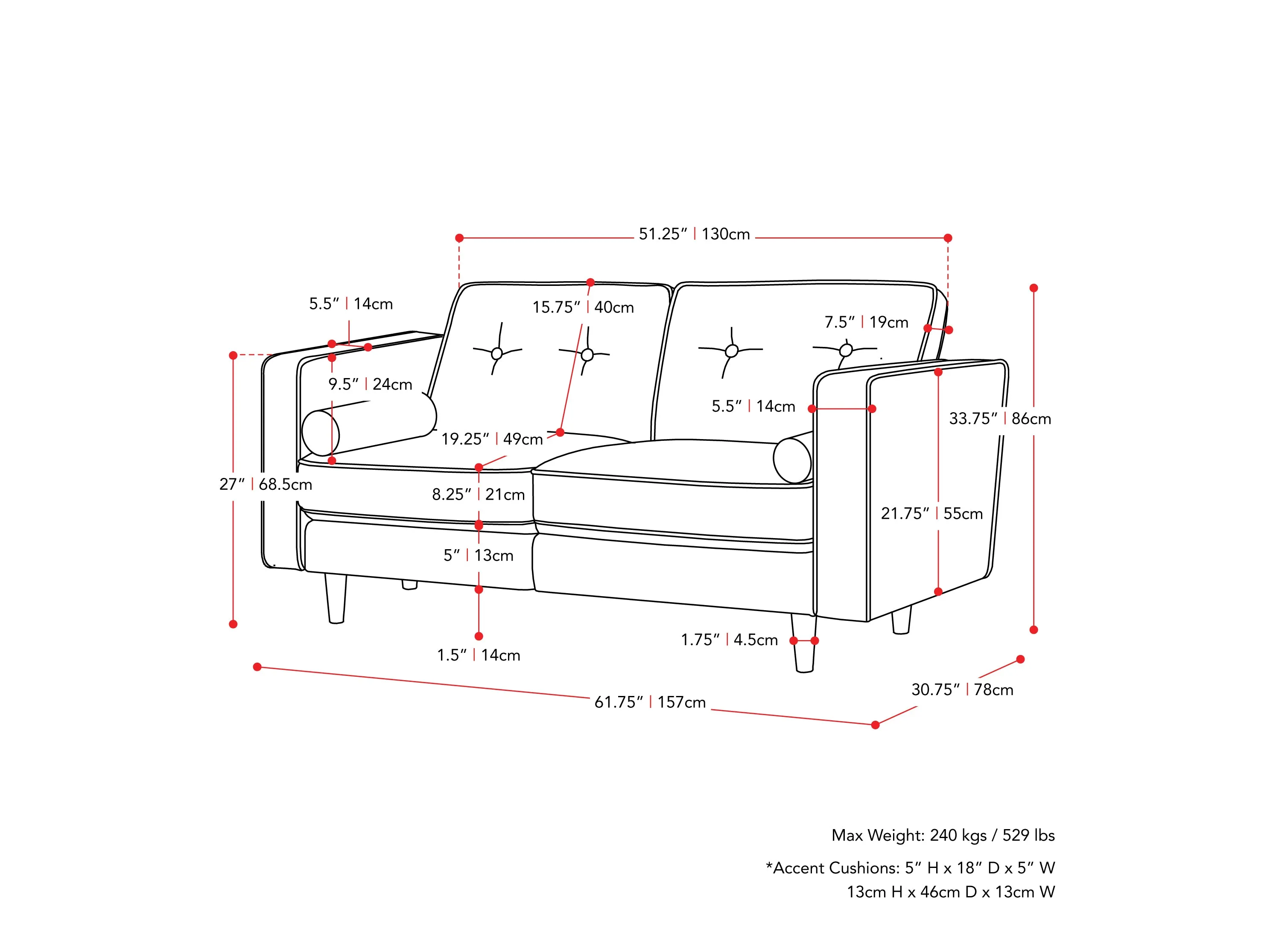 Grey 2 Seater Loveseat Sofa