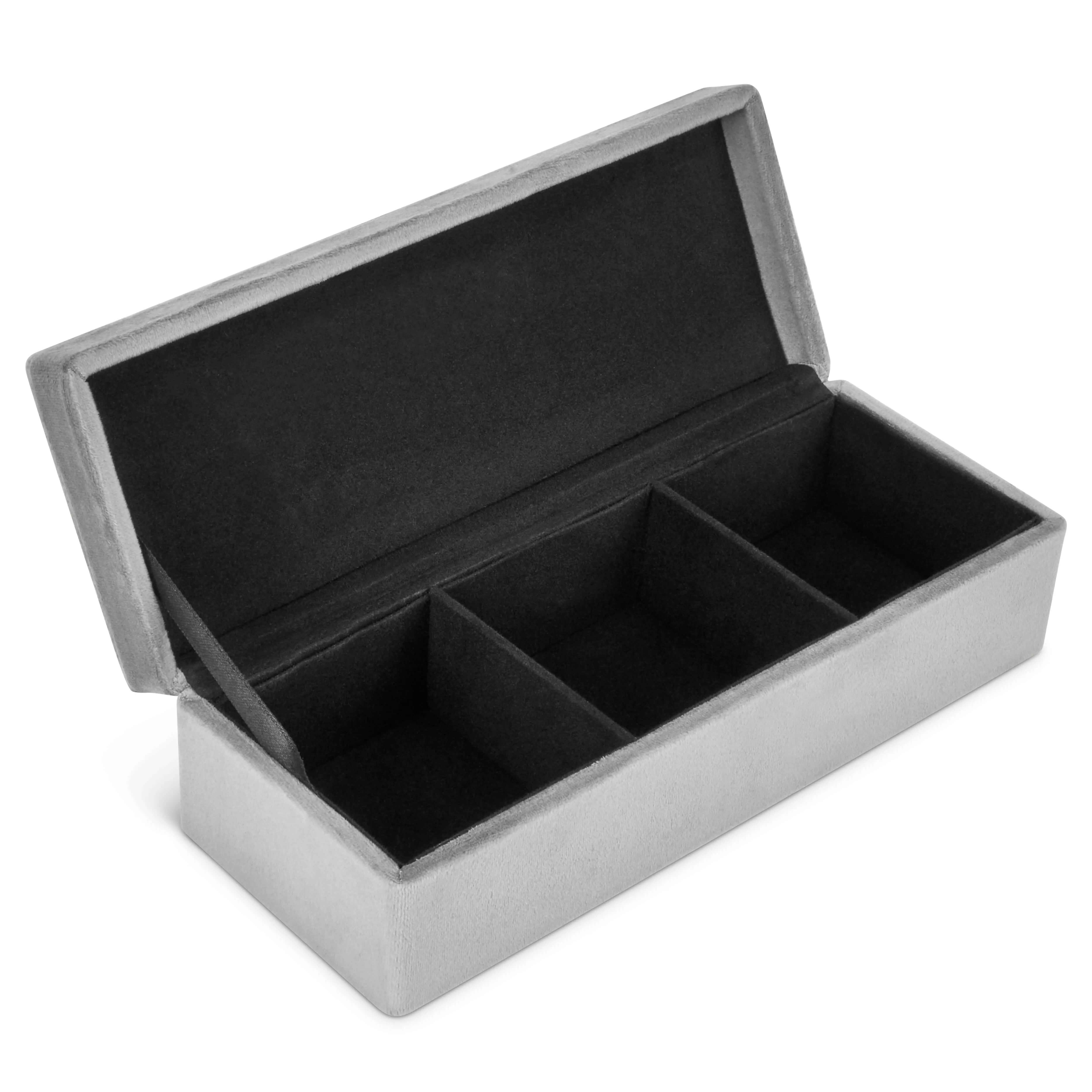 Gusta Tea Box Storage Velvet Grey 3 Compartments 24cm