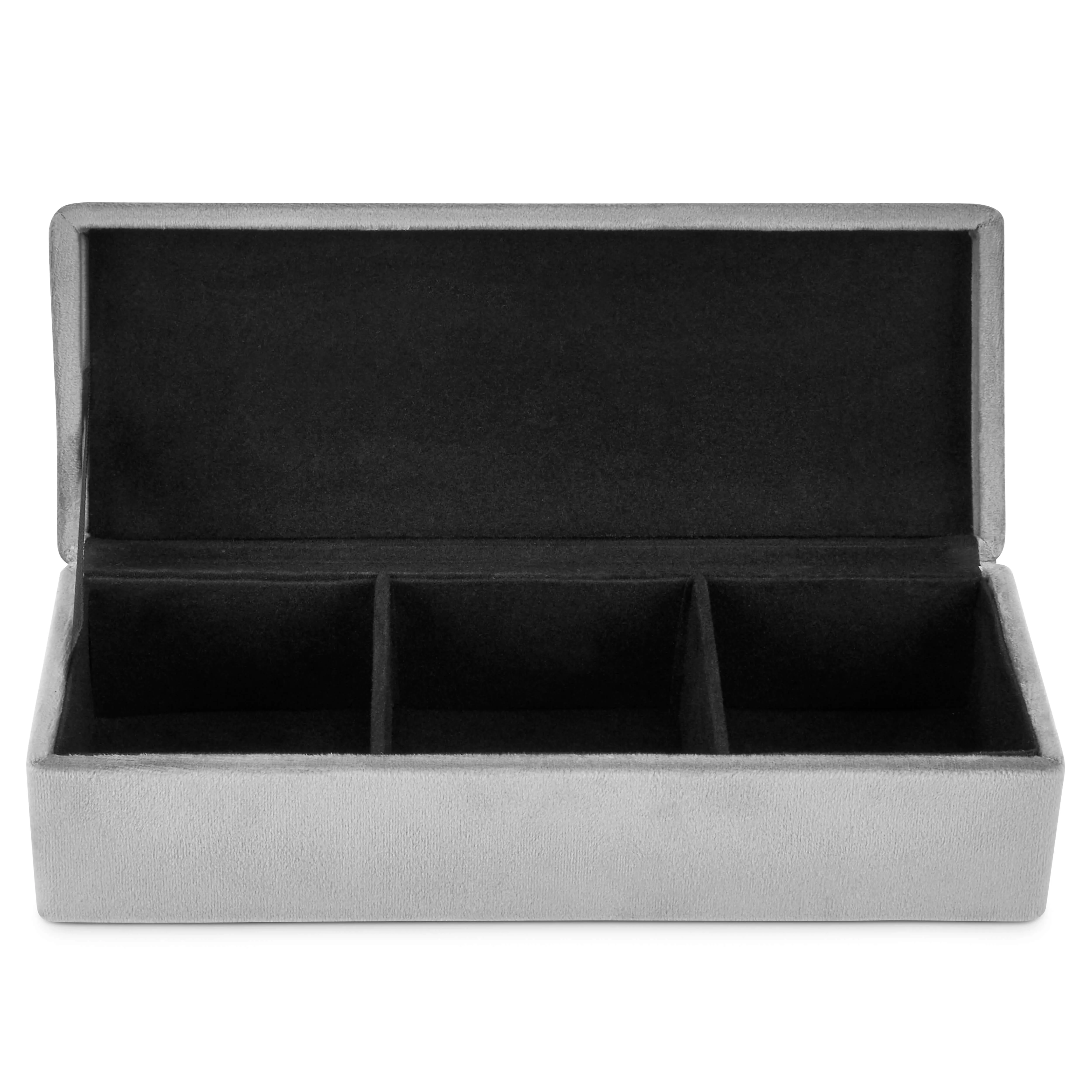 Gusta Tea Box Storage Velvet Grey 3 Compartments 24cm