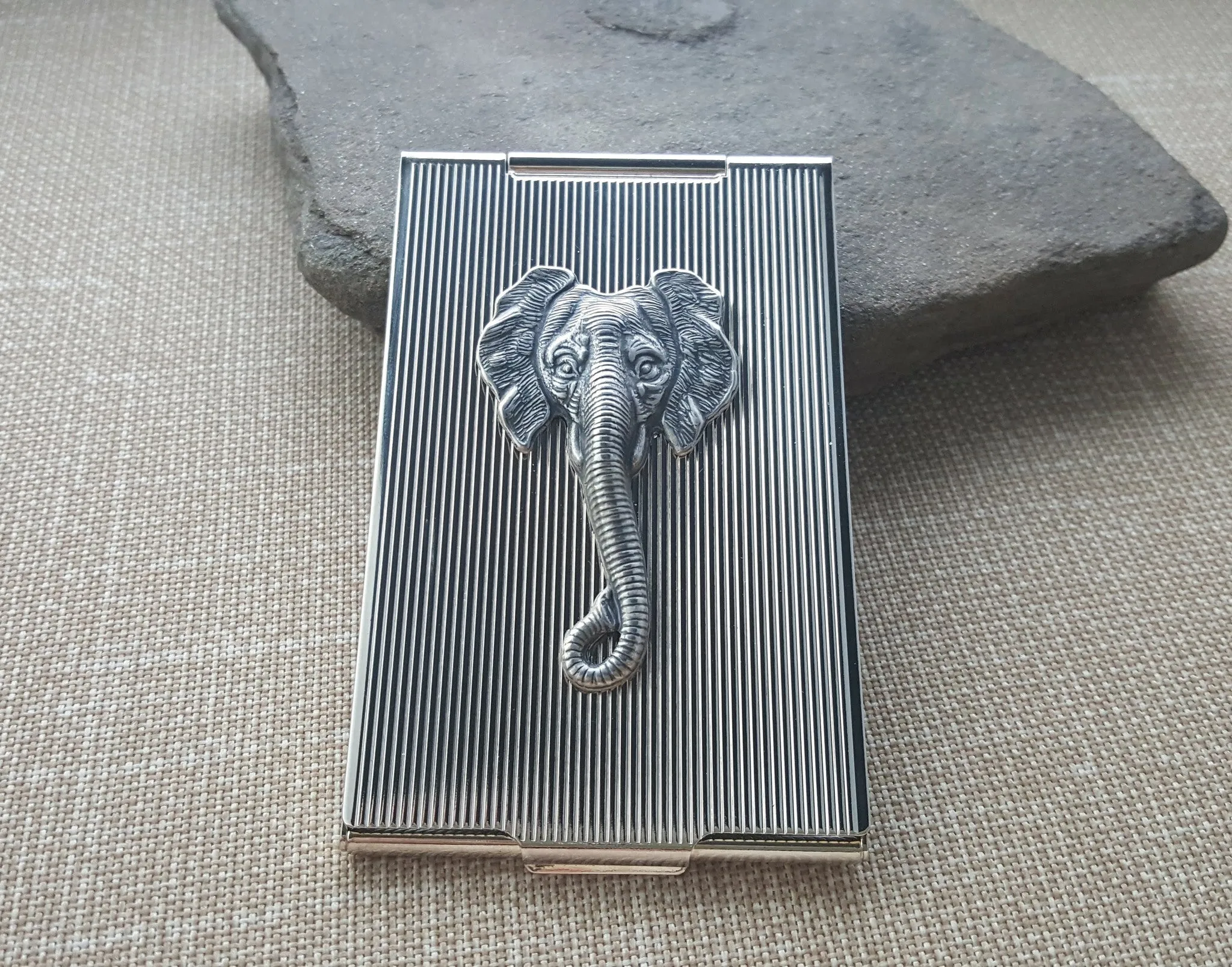 Handmade Silver Steampunk Elephant Slim Compact Mirror