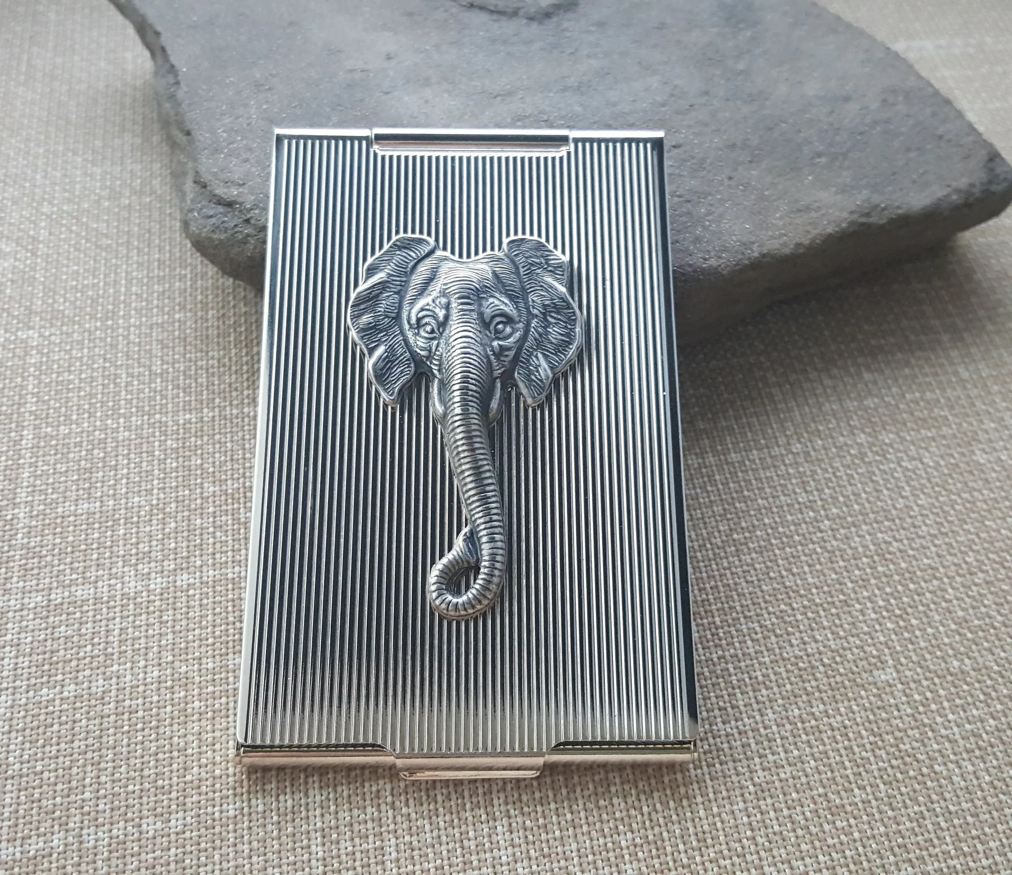 Handmade Silver Steampunk Elephant Slim Compact Mirror