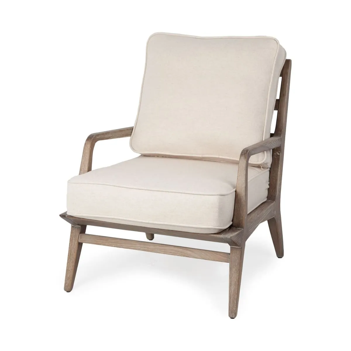 Harman Accent Chair Off-White Fabric | Brown Wood