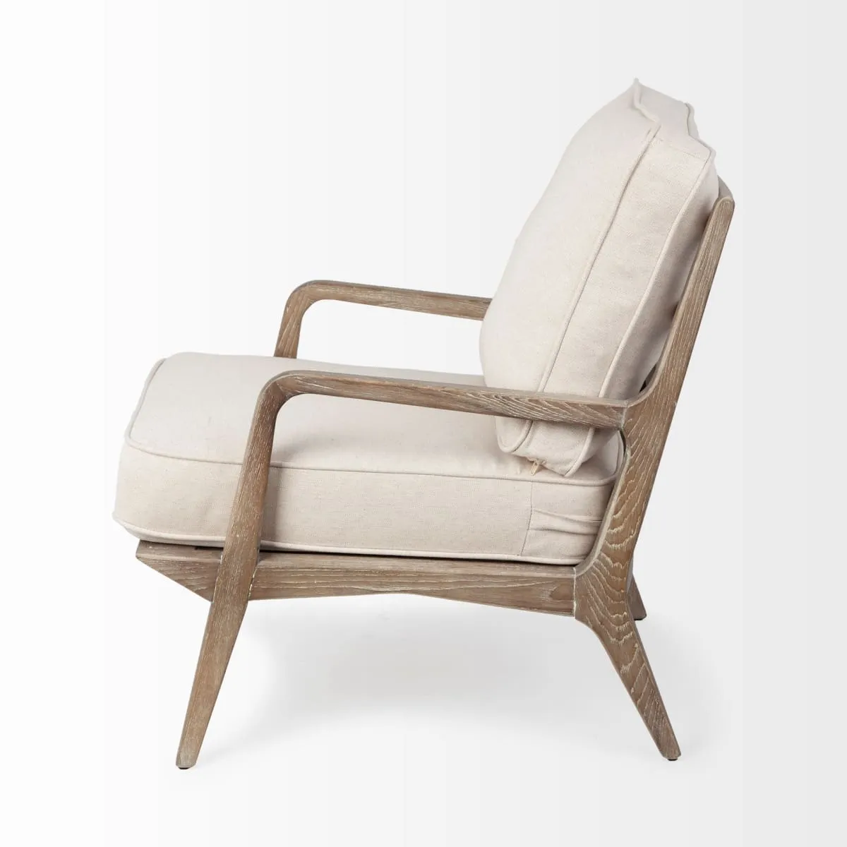 Harman Accent Chair Off-White Fabric | Brown Wood