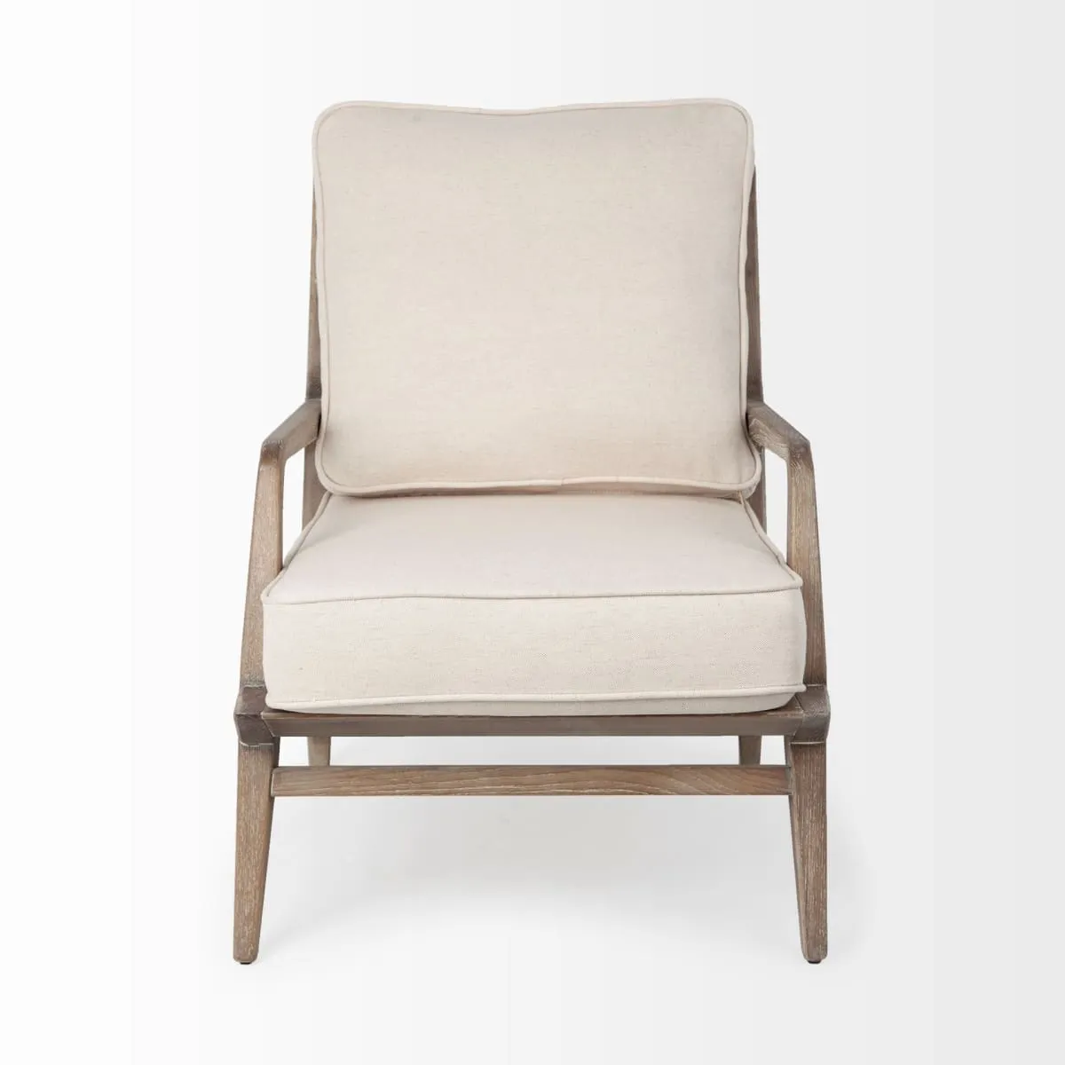 Harman Accent Chair Off-White Fabric | Brown Wood