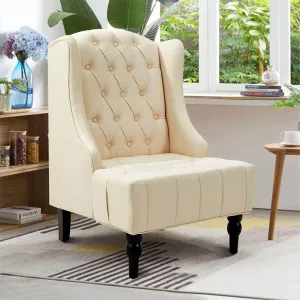 High-Back Fabric Club Chair, Wingback Chair, Modern Accent Chair for Living Room, Bedroom, Creamy White