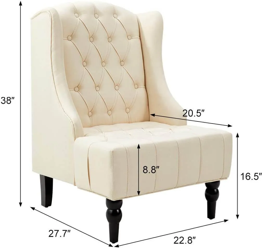 High-Back Fabric Club Chair, Wingback Chair, Modern Accent Chair for Living Room, Bedroom, Creamy White