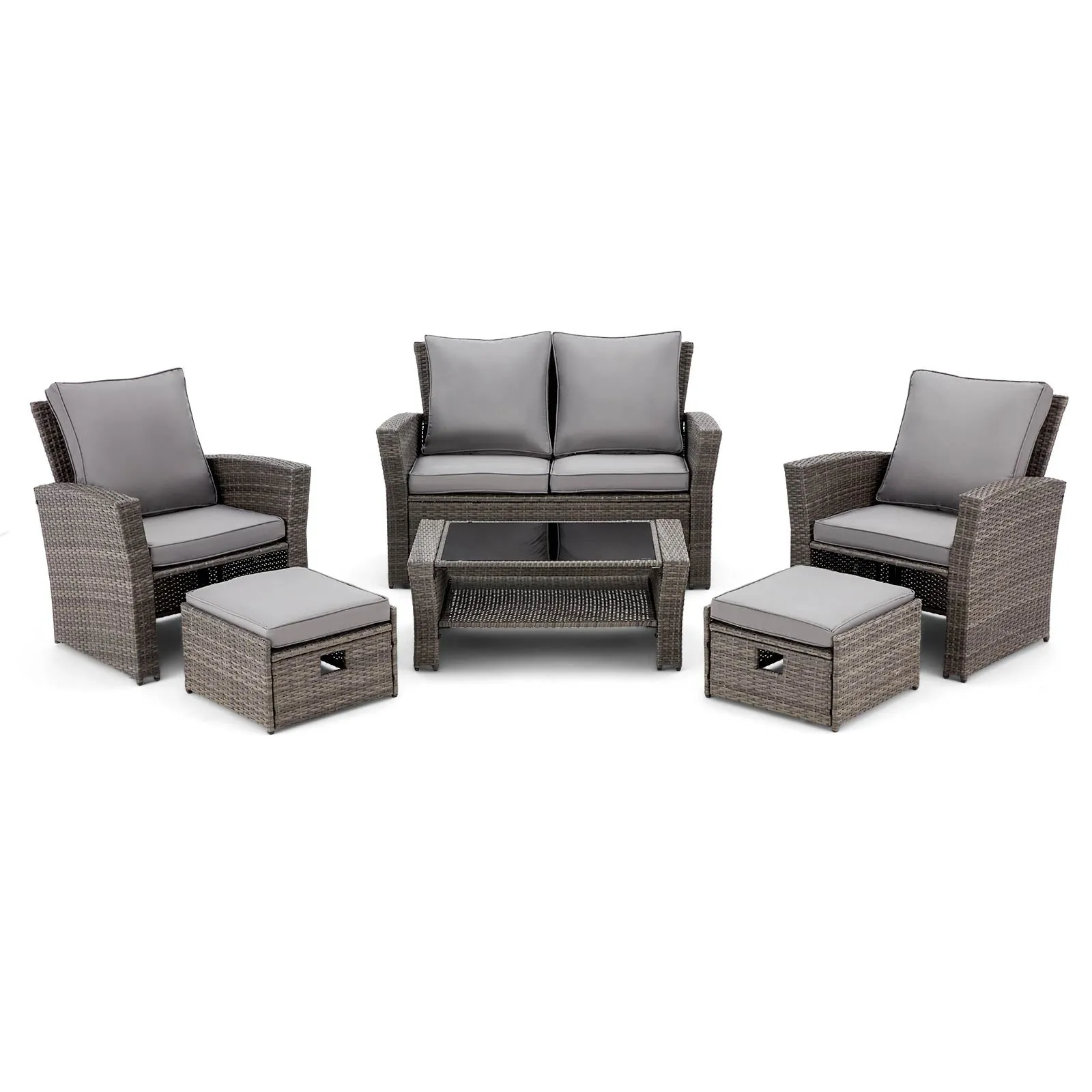 Homrest 6 Pcs Patio Furniture Set with Ottoman and Storage Table, Dark Gray