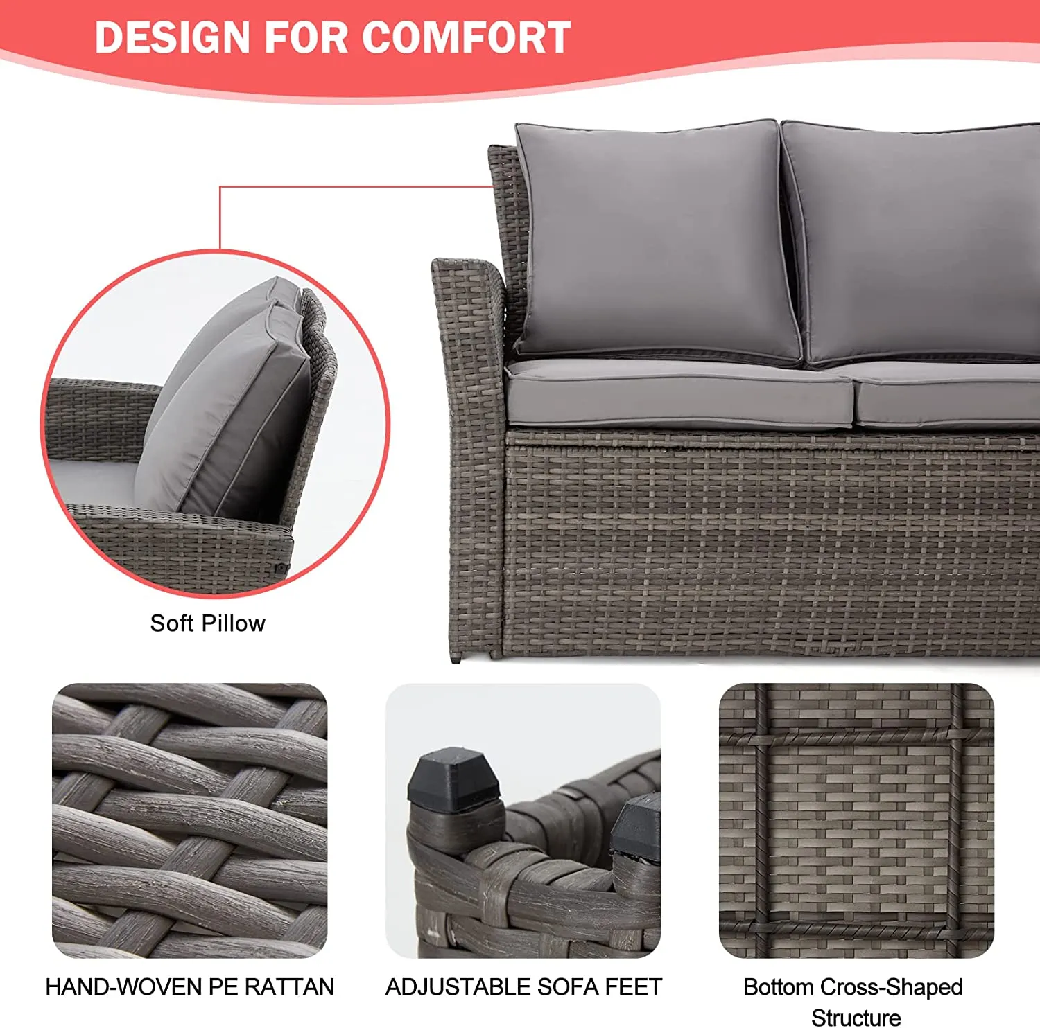 Homrest 6 Pcs Patio Furniture Set with Ottoman and Storage Table, Dark Gray