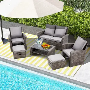 Homrest 6 Pcs Patio Furniture Set with Ottoman and Storage Table, Dark Gray