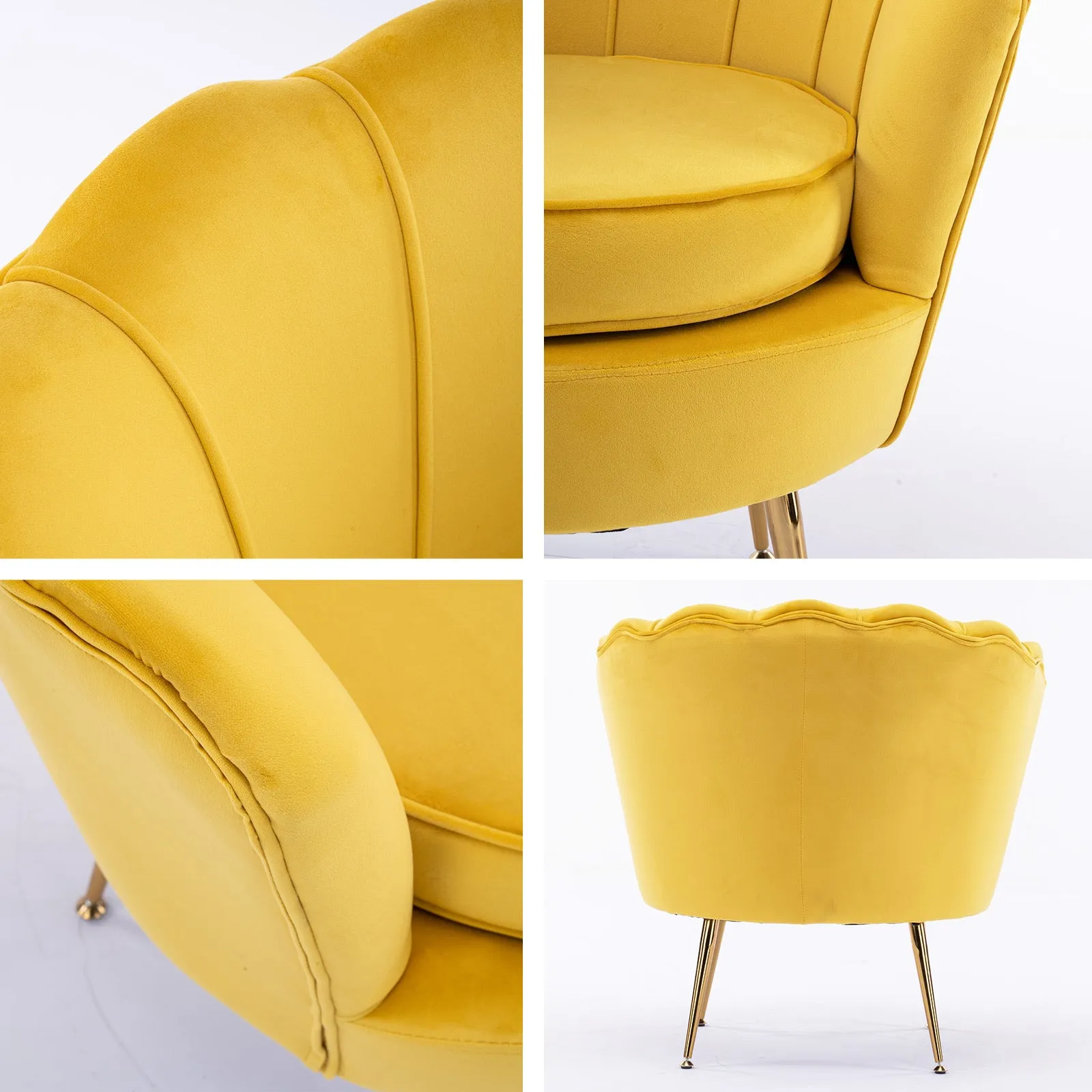 La Bella Shell Scallop Yellow Armchair Lounge Chair Accent Velvet