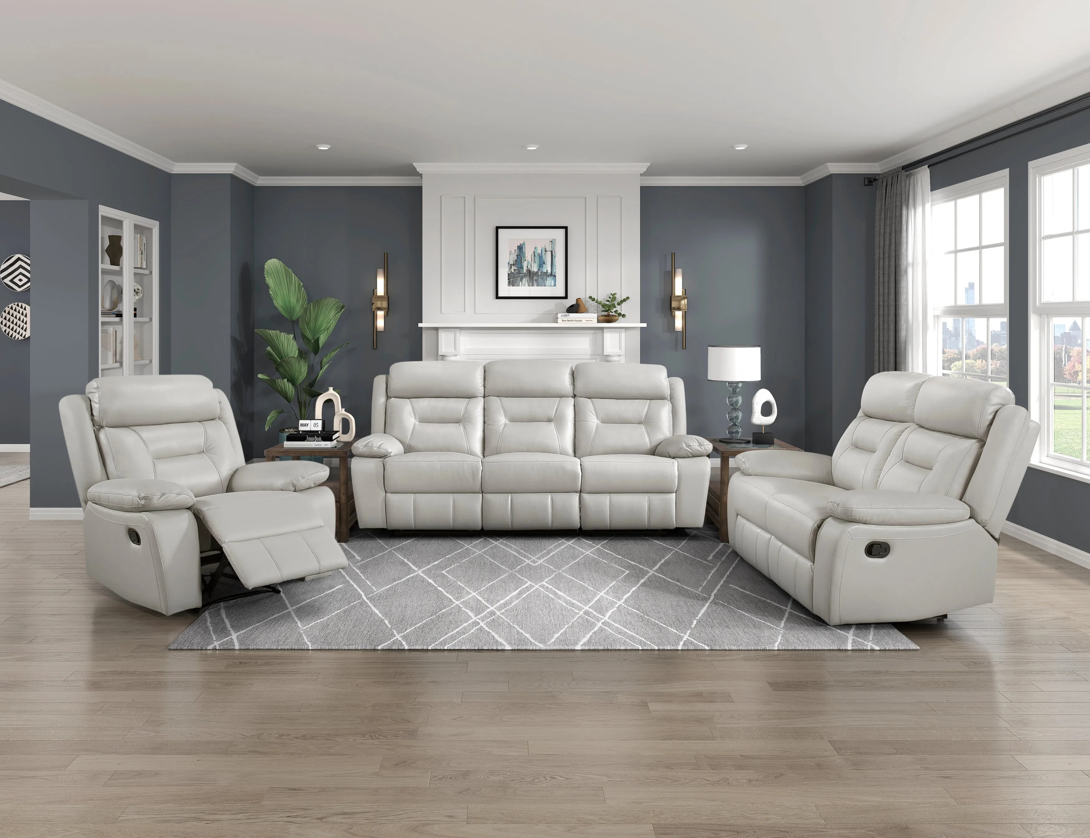 Laconia Silver Reclining Leather Living Room Collection