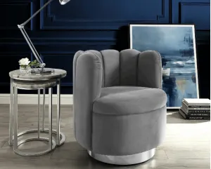 Light Gray And Silver Velvet Tufted Swivel Barrel Chair